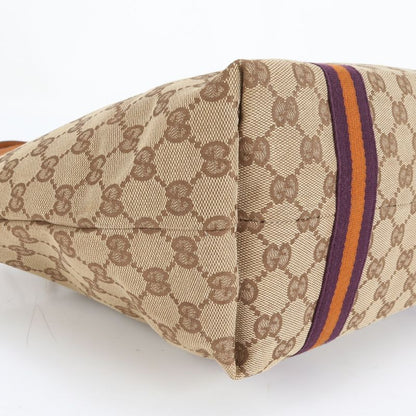 Gucci GG Canvas With Charm 137396 Leather Tote Bag Shoulder Hand Brown Women's