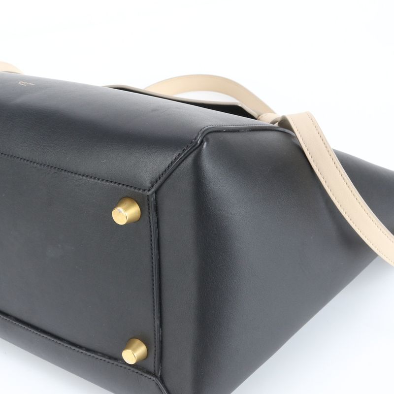 Celine Small Belt Bag Leather Hand Tote Bicolor Black A4 Genuine Leather Women