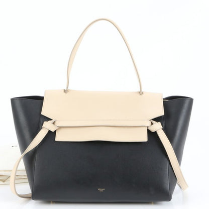 Celine Small Belt Bag Leather Hand Tote Bicolor Black A4 Genuine Leather Women