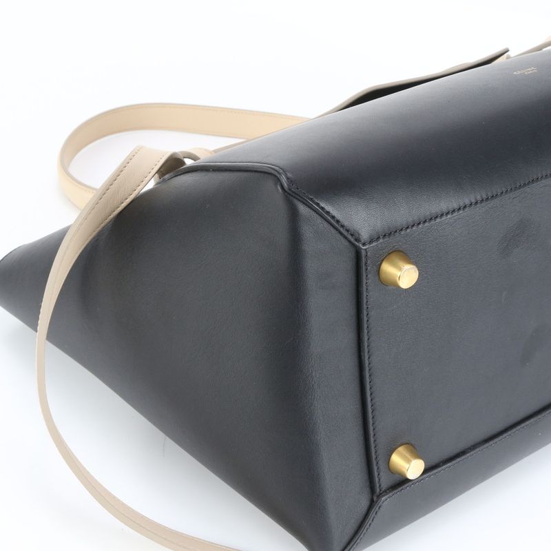 Celine Small Belt Bag Leather Hand Tote Bicolor Black A4 Genuine Leather Women