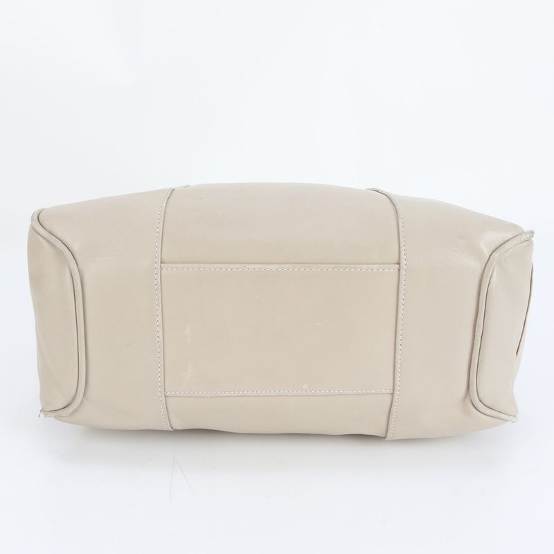 Loewe Anagram Leather Tote Bag Mini Boston Shoulder Hand Beige Silver Hardware