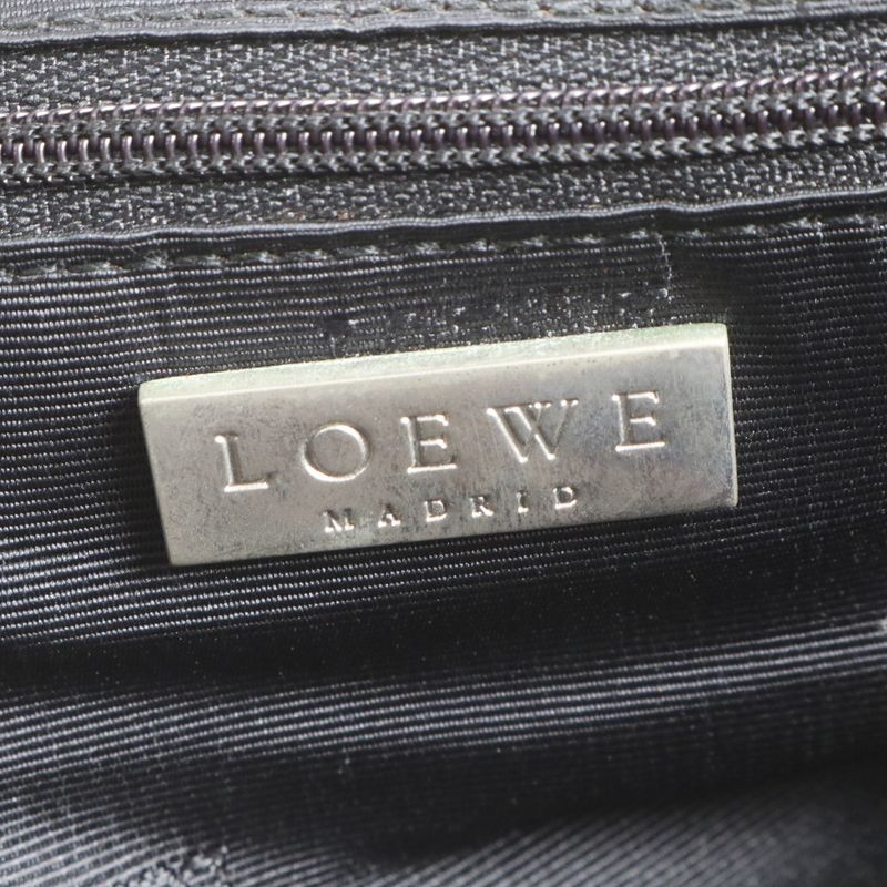 Loewe Anagram Leather Tote Bag Mini Boston Shoulder Hand Beige Silver Hardware