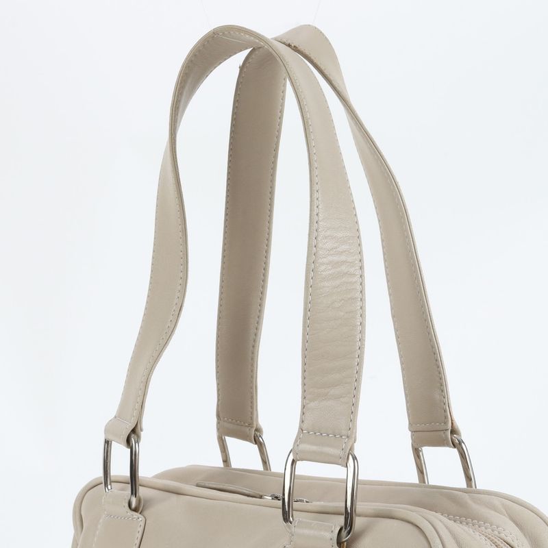 Loewe Anagram Leather Tote Bag Mini Boston Shoulder Hand Beige Silver Hardware