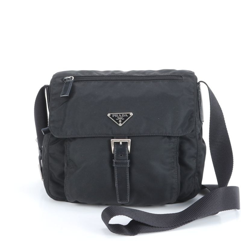 Prada Tessuto Nylon Triangle Logo Leather Shoulder Bag Crossbody Messenger Men