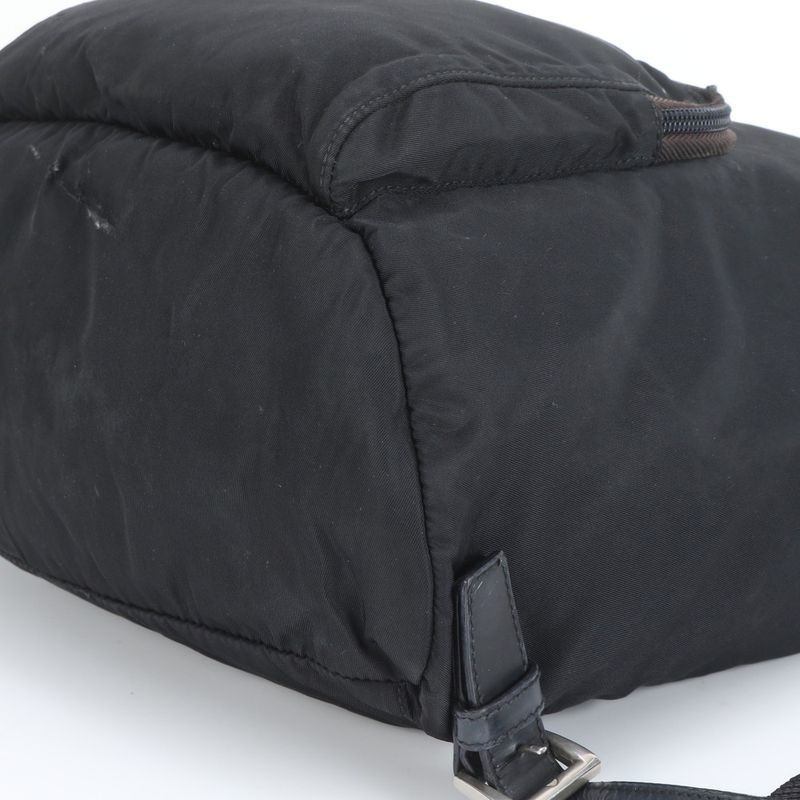 Prada Tessuto Nylon Triangle Logo Leather Backpack Sac Backpack Black Women ERE