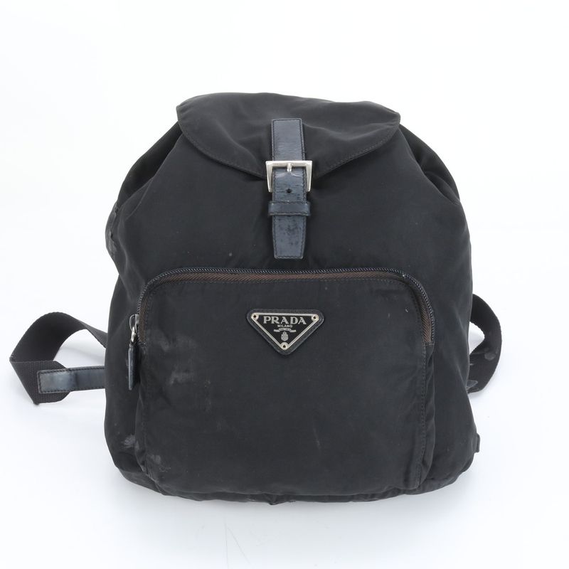 Prada Tessuto Nylon Triangle Logo Leather Backpack Sac Backpack Black Women ERE
