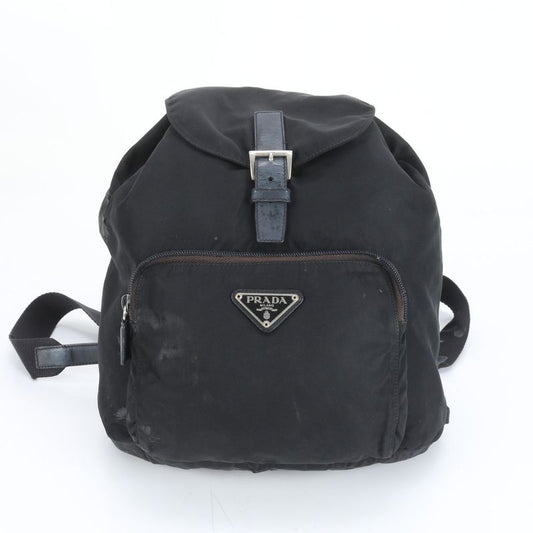 Prada Tessuto Nylon Triangle Logo Leather Backpack Sac Backpack Black Women ERE