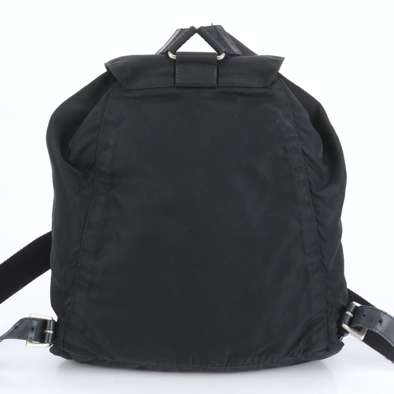 Prada Tessuto Nylon Triangle Logo Leather Backpack Sac Backpack Black Women ERE