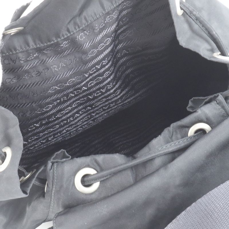 Prada Tessuto Nylon Triangle Logo Leather Backpack Sac Backpack Black Women ERE