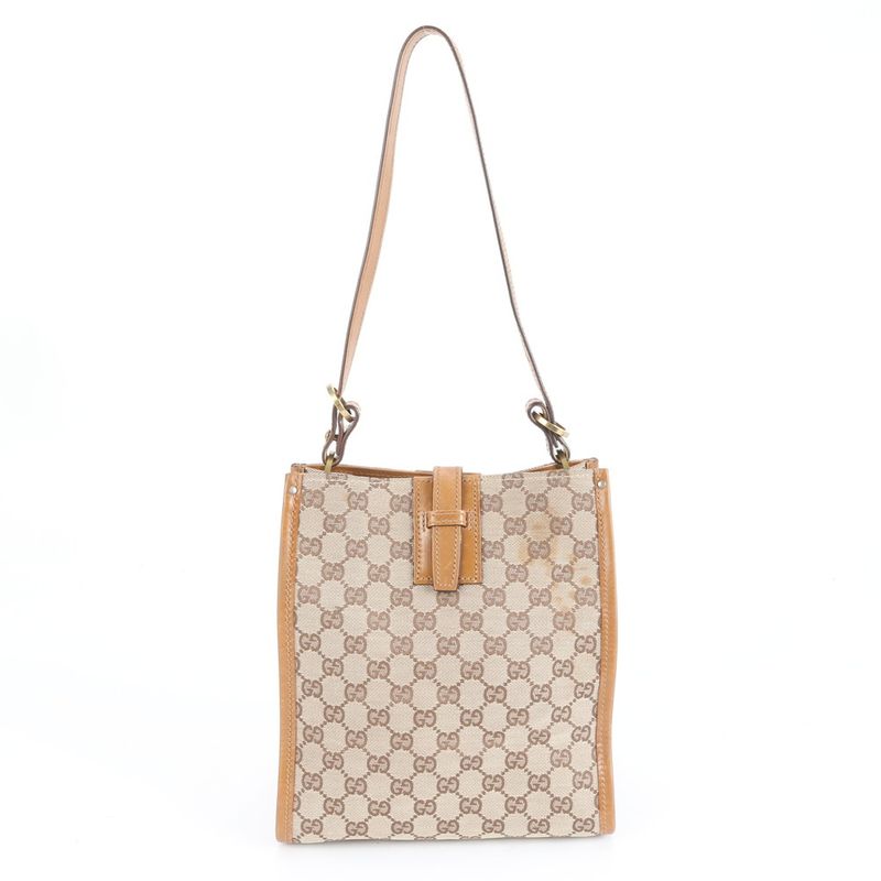 Gucci GG Canvas Leather Shoulder Bag Shoulder Tote Hand Brown 110292 Gold