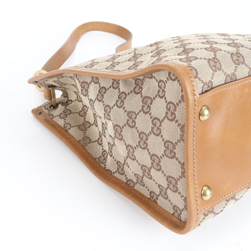Gucci GG Canvas Leather Shoulder Bag Shoulder Tote Hand Brown 110292 Gold