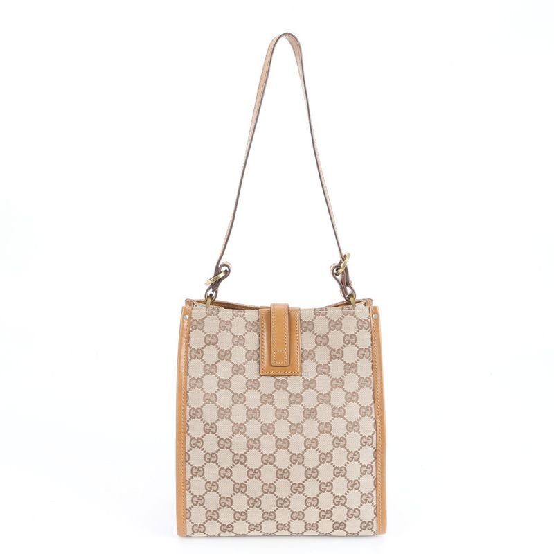 Gucci GG Canvas Leather Shoulder Bag Shoulder Tote Hand Brown 110292 Gold