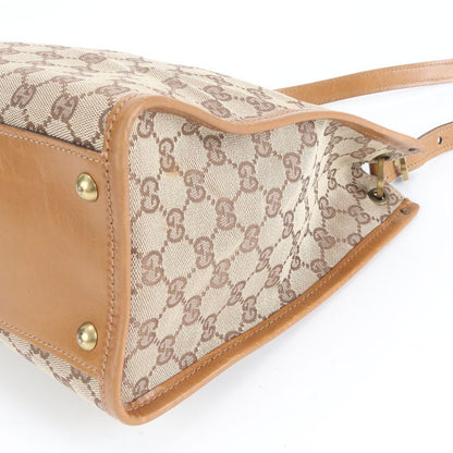 Gucci GG Canvas Leather Shoulder Bag Shoulder Tote Hand Brown 110292 Gold