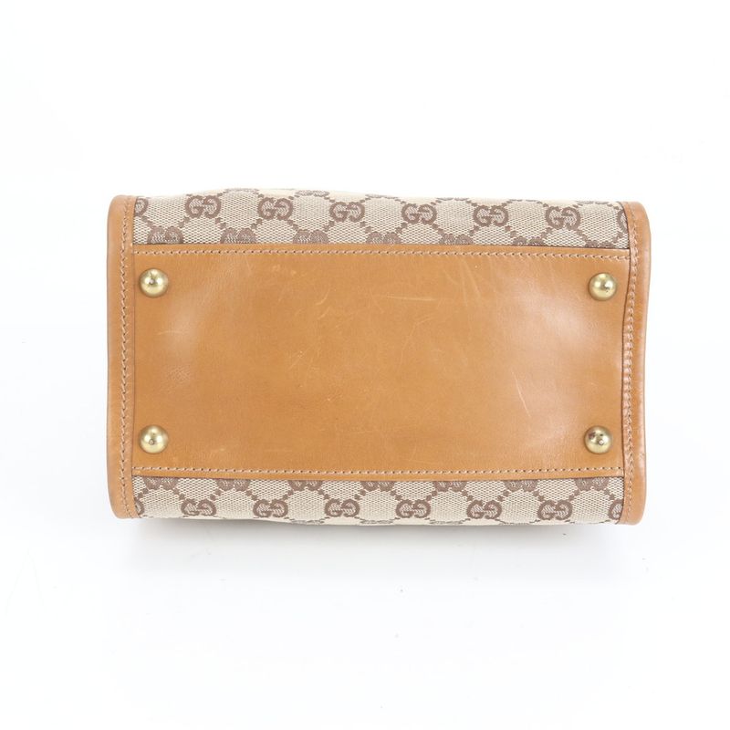 Gucci GG Canvas Leather Shoulder Bag Shoulder Tote Hand Brown 110292 Gold