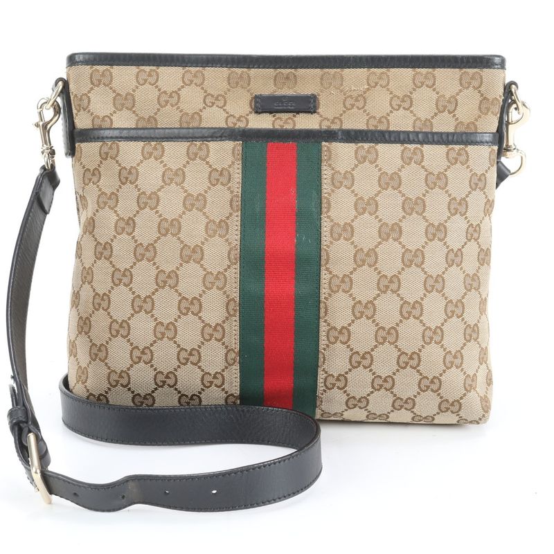 Gucci GG Canvas Sherry Line Leather Shoulder Bag Crossbody Messenger Business