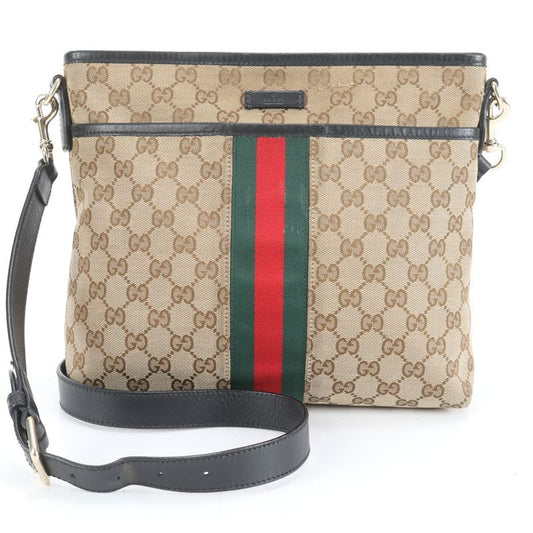 Gucci GG Canvas Sherry Line Leather Shoulder Bag Crossbody Messenger Business
