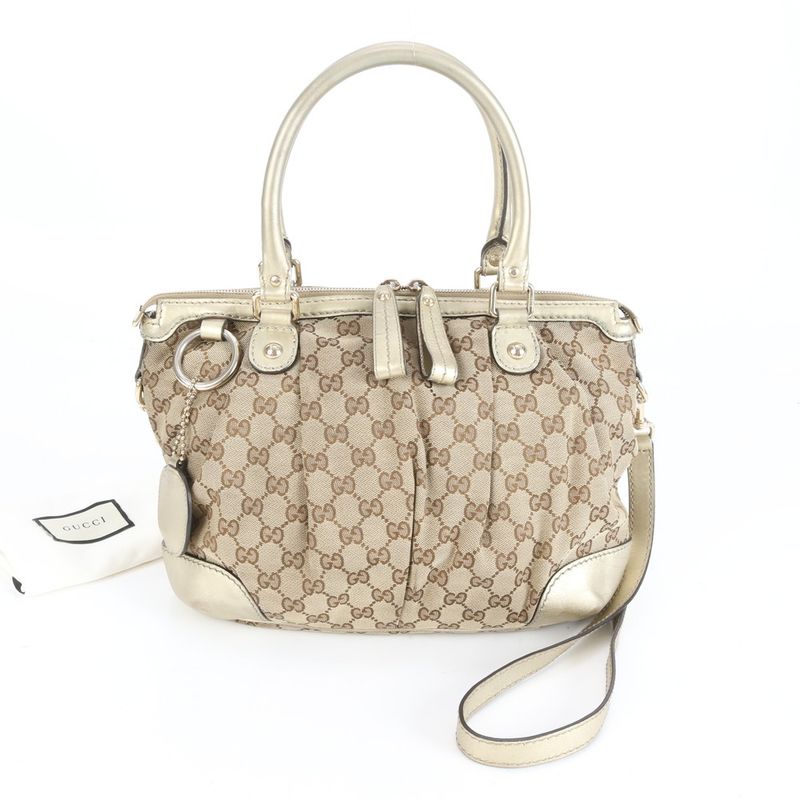 Gucci GG Canvas Sookie Leather 2WAY Tote Bag Crossbody Shoulder Hand 247902