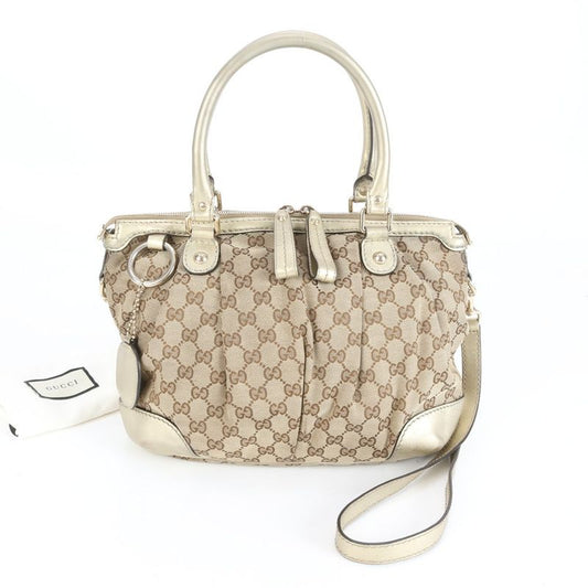 Gucci GG Canvas Sookie Leather 2WAY Tote Bag Crossbody Shoulder Hand 247902