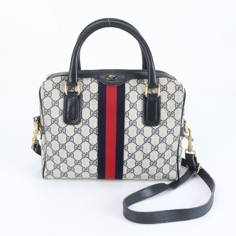 Vintage Old Gucci GG Supreme Leather 2WAY Handbag Mini Boston Shoulder Women