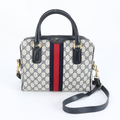 Vintage Old Gucci GG Supreme Leather 2WAY Handbag Mini Boston Shoulder Women