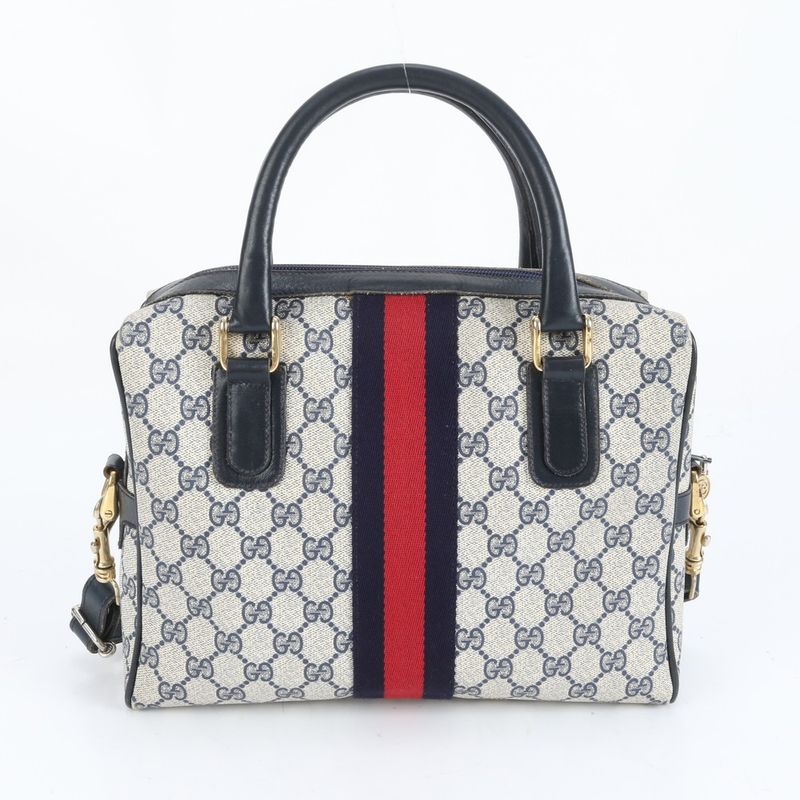 Vintage Old Gucci GG Supreme Leather 2WAY Handbag Mini Boston Shoulder Women