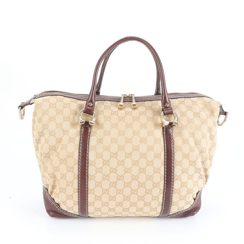 Gucci GG Canvas Leather Tote Bag Boston Shoulder Hand A4 Brown 189892 Women's