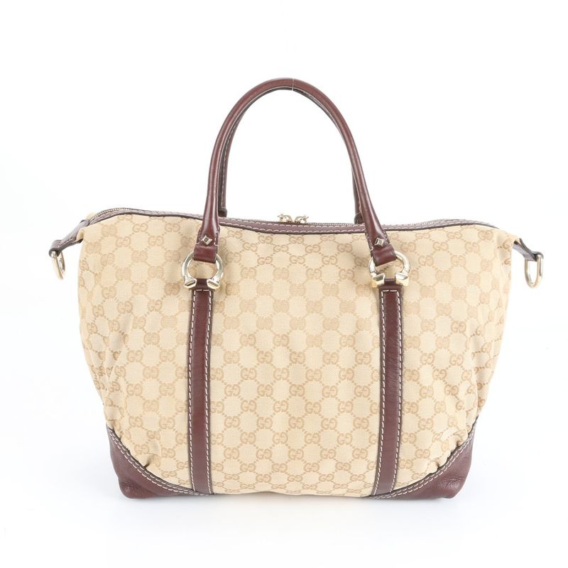 Gucci GG Canvas Leather Tote Bag Boston Shoulder Hand A4 Brown 189892 Women's