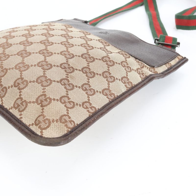 Gucci GG Canvas Sherry Line Leather Shoulder Bag Crossbody 27639 Genuine