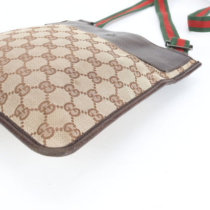 Gucci GG Canvas Sherry Line Leather Shoulder Bag Crossbody 27639 Genuine
