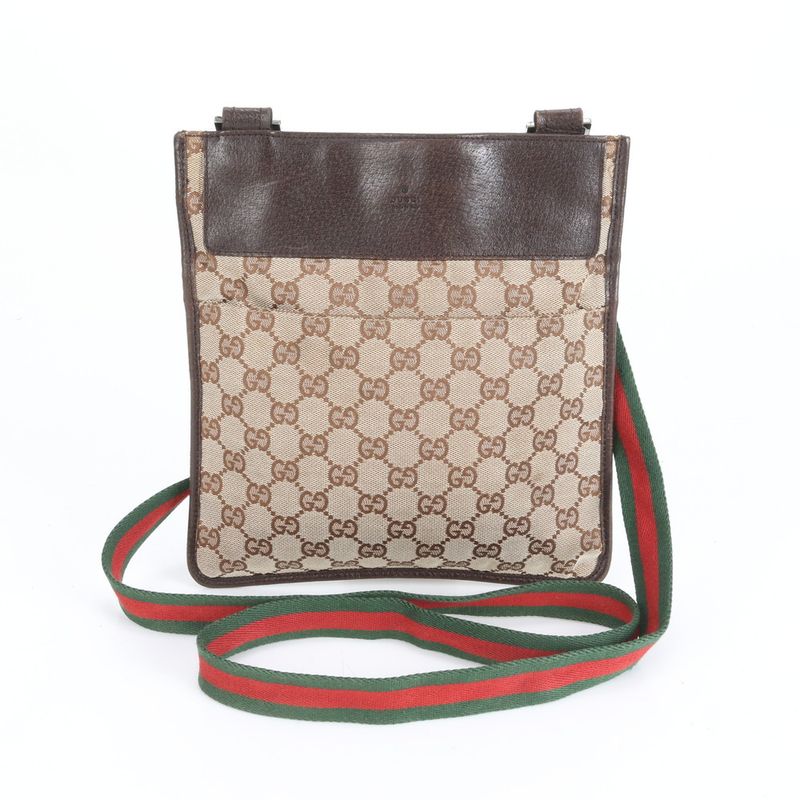 Gucci GG Canvas Sherry Line Leather Shoulder Bag Crossbody 27639 Genuine