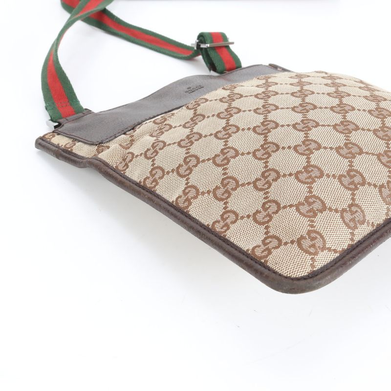 Gucci GG Canvas Sherry Line Leather Shoulder Bag Crossbody 27639 Genuine