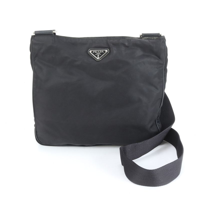Prada Tessuto Nylon Triangle Logo Leather Shoulder Bag Crossbody Messenger