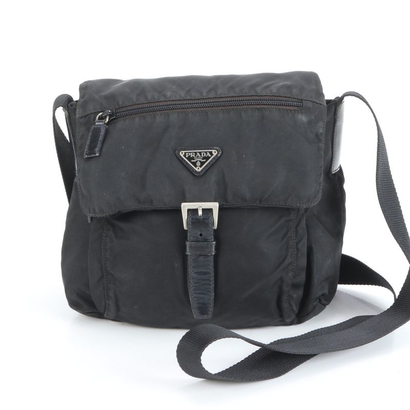 Prada Tessuto Nylon Triangle Logo Leather Shoulder Bag Crossbody Messenger