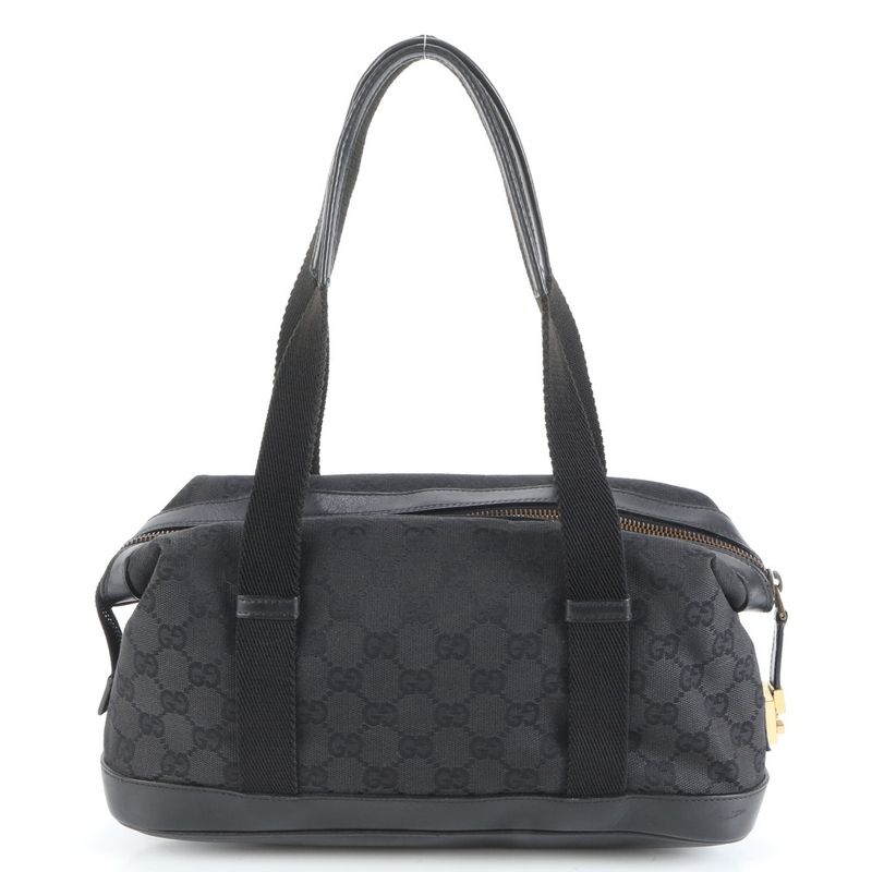 Gucci GG Canvas 92734 Leather Tote Bag Mini Boston Shoulder Hand Black Women's