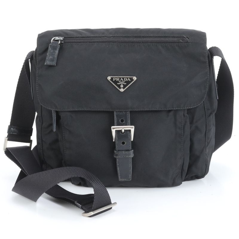 Prada Tessuto Nylon Triangle Logo Leather Shoulder Bag Crossbody Messenger