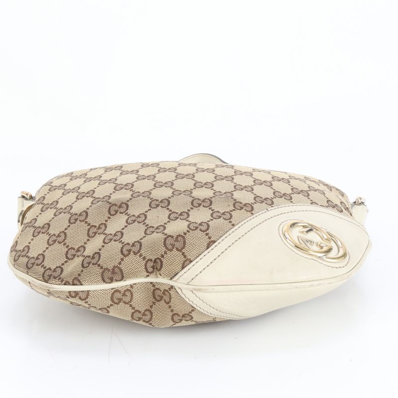 Gucci GG Canvas New Brit 169998 Leather Shoulder Bag Crossbody Tote Women's ERE