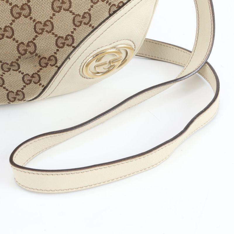 Gucci GG Canvas New Brit 169998 Leather Shoulder Bag Crossbody Tote Women's ERE