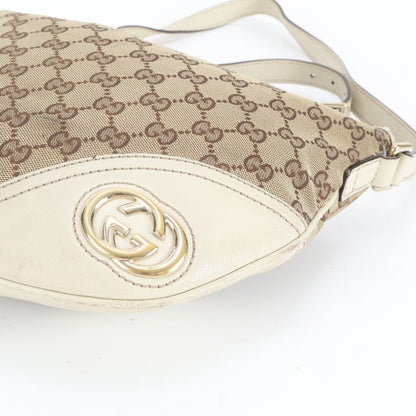 Gucci GG Canvas New Brit 169998 Leather Shoulder Bag Crossbody Tote Women's ERE