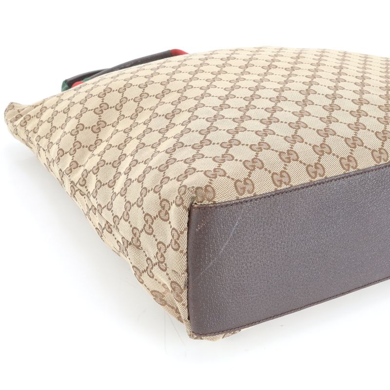 Gucci GG Canvas Sherry Line Leather Tote Bag Shoulder Business Commuter