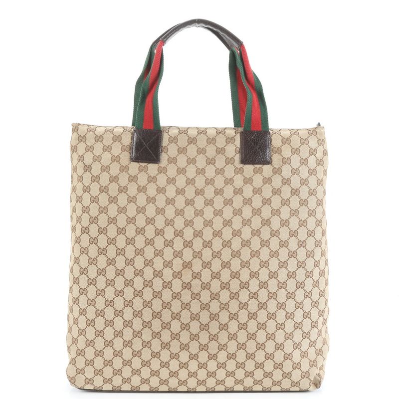 Gucci GG Canvas Sherry Line Leather Tote Bag Shoulder Business Commuter