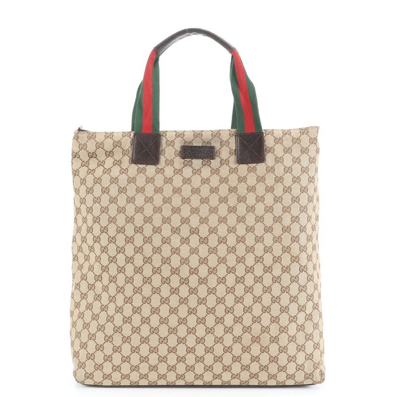 Gucci GG Canvas Sherry Line Leather Tote Bag Shoulder Business Commuter