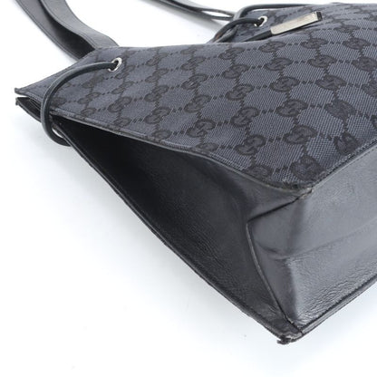 Gucci GG Canvas Leather Tote Bag Shoulder Hand Silver Hardware Black 002-1053