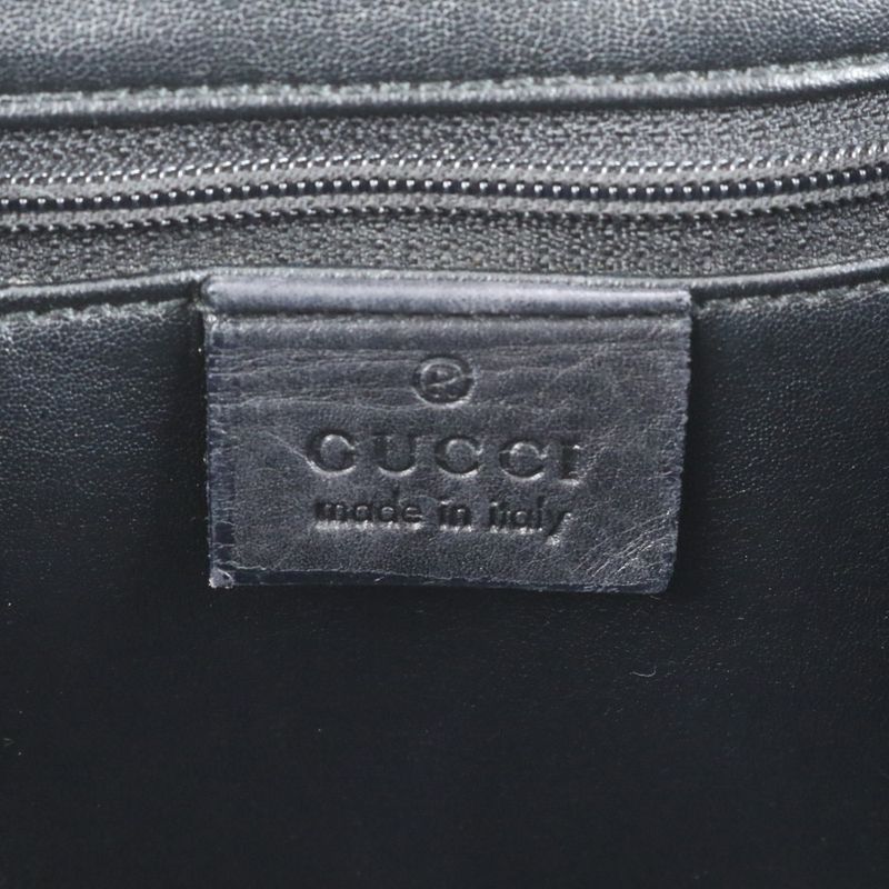 Gucci GG Canvas Leather Tote Bag Shoulder Hand Silver Hardware Black 002-1053
