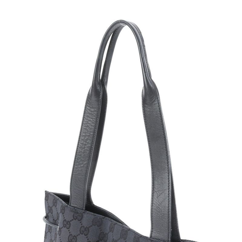 Gucci GG Canvas Leather Tote Bag Shoulder Hand Silver Hardware Black 002-1053