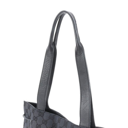Gucci GG Canvas Leather Tote Bag Shoulder Hand Silver Hardware Black 002-1053