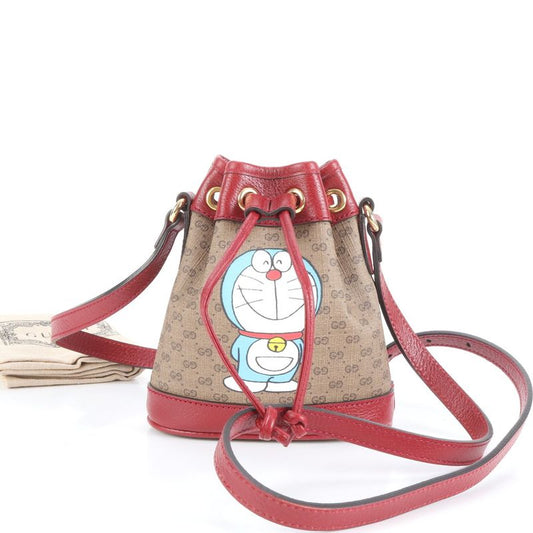 Gucci X Doraemon Collaboration Micro GG Mini Bucket Bag Leather Shoulder