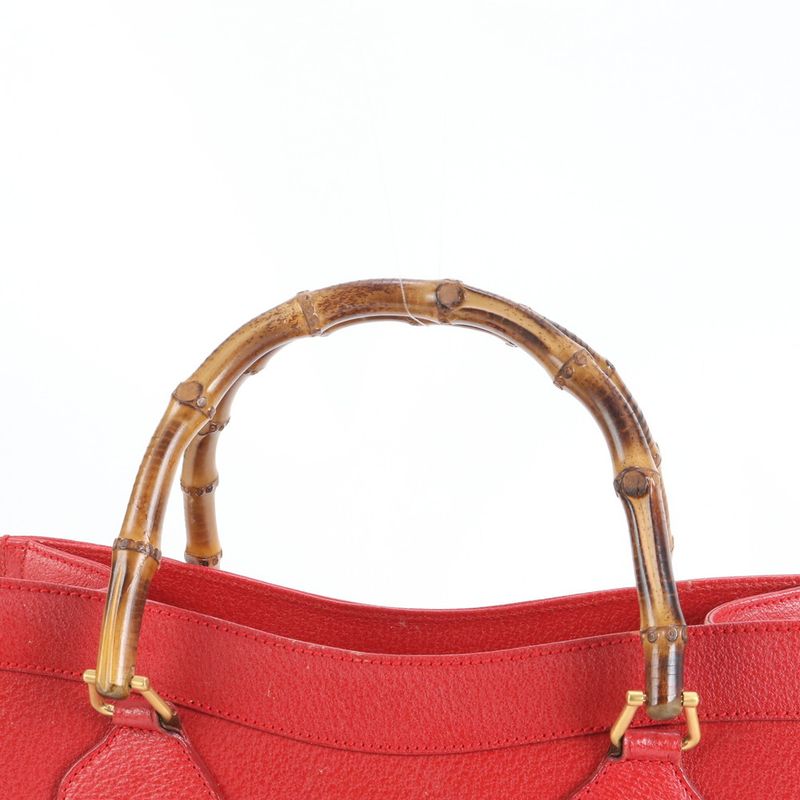 Gucci Bamboo Leather Tote Bag Shoulder Hand 002-0260 Gold Hardware Genuine