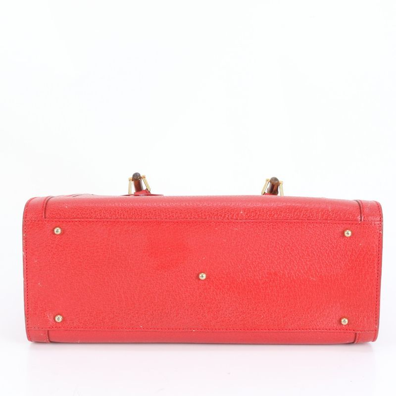 Gucci Bamboo Leather Tote Bag Shoulder Hand 002-0260 Gold Hardware Genuine