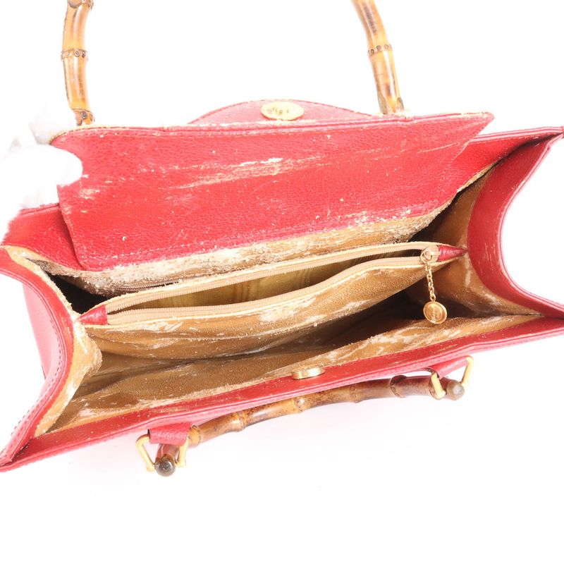 Gucci Bamboo Leather Tote Bag Shoulder Hand 002-0260 Gold Hardware Genuine