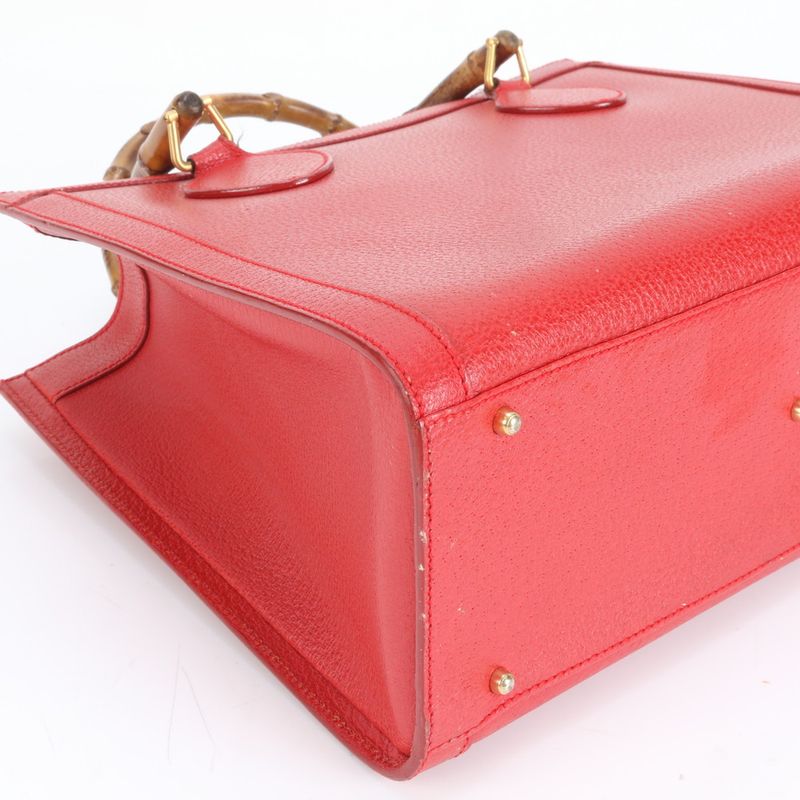 Gucci Bamboo Leather Tote Bag Shoulder Hand 002-0260 Gold Hardware Genuine